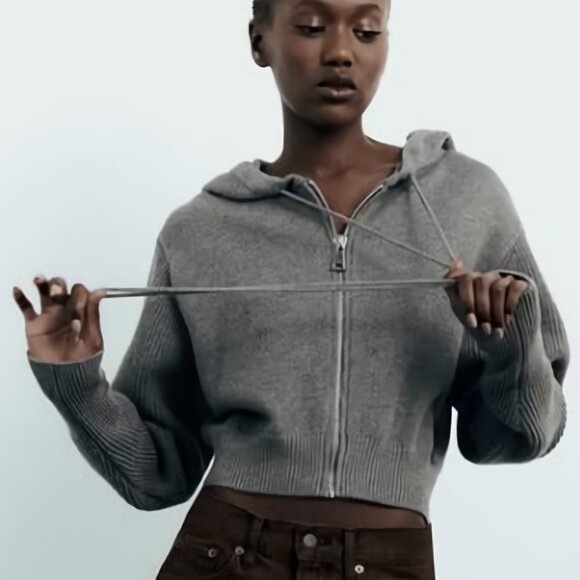 NEW Zara Bomber Style Hooded Cardigan, Size S - Picture 1 of 16